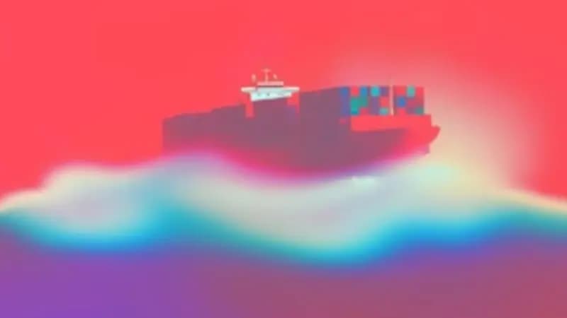 Neon cargo ship in an abstract visual style