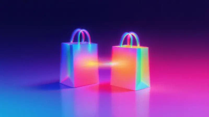 Neon shopping bags in an abstract visual style